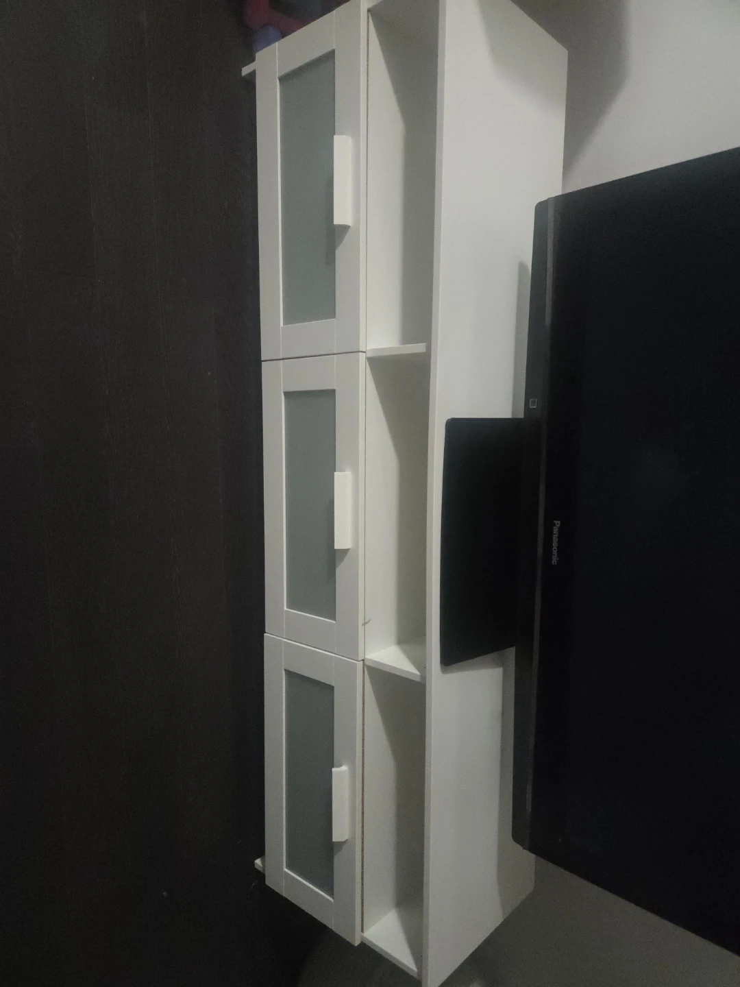 White 3-Door Storage Cabinet with Frosted Glass