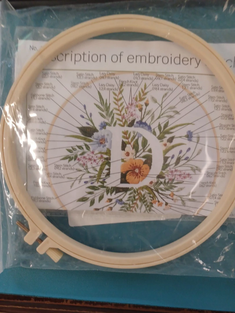 Embroidery Kit with Floral 'D' Design and Hoop