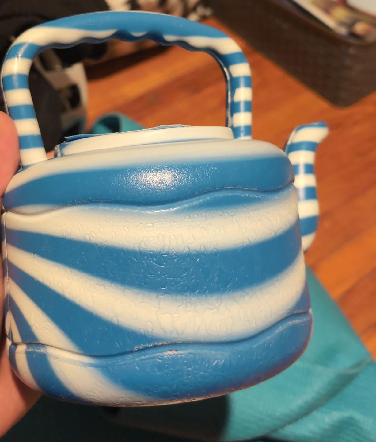 Blue and White Striped Kettle Toy