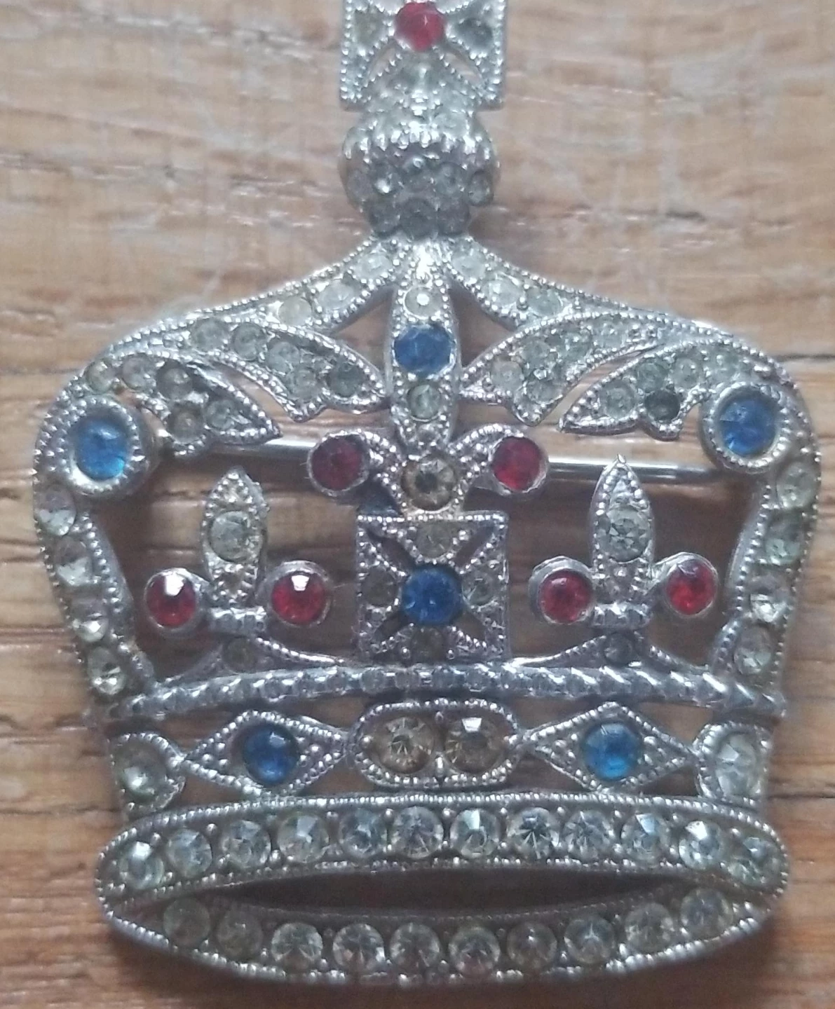 Vintage Crown Brooch with Rhinestones