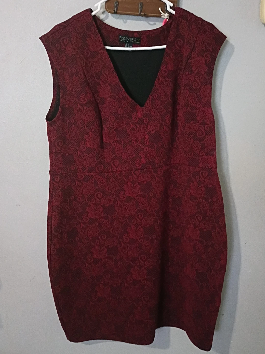 Forever 21+ Burgundy Floral Brocade V-Neck Dress