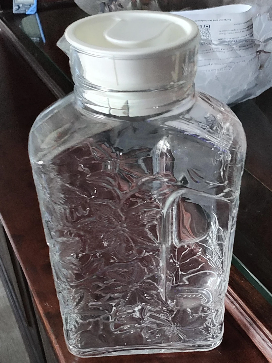 Embossed Glass Pitcher with Lid