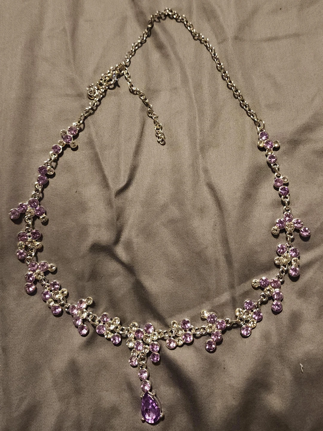 Silver-tone Necklace with Purple and Clear Crystals