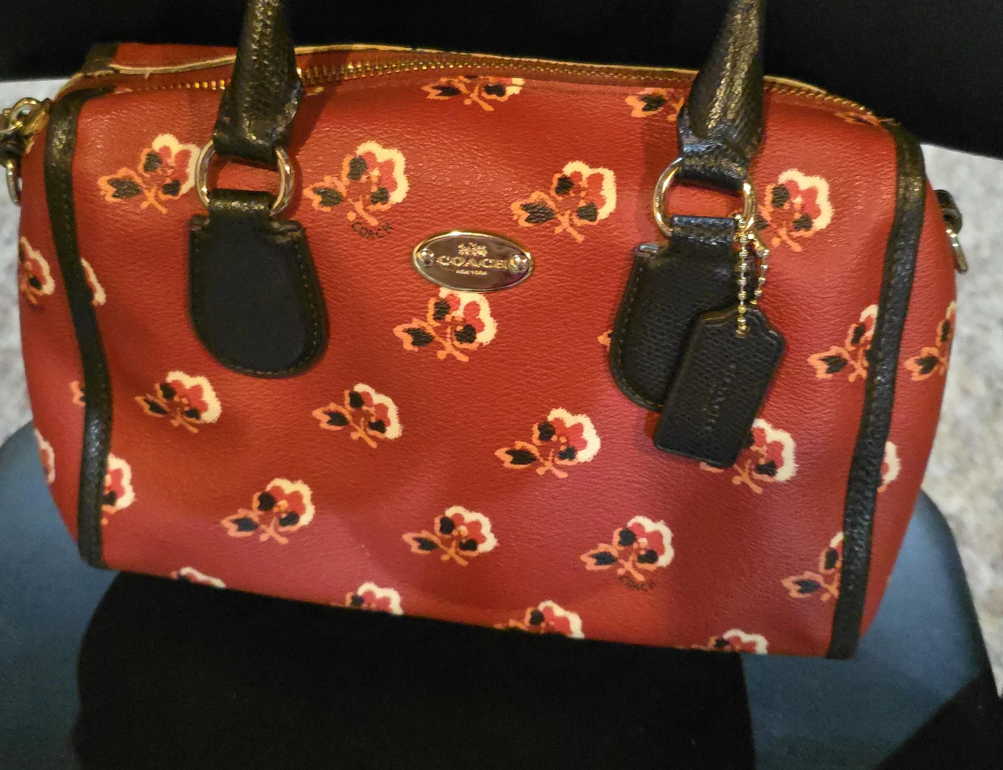 Coach Red Floral Print Satchel Bag