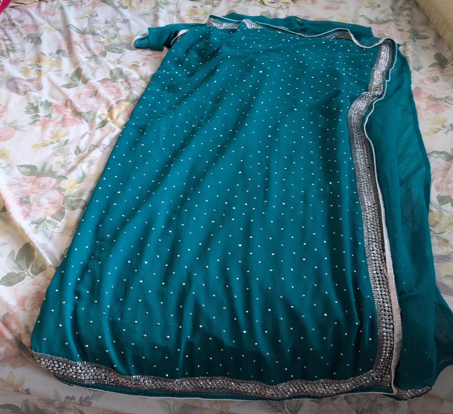 Teal Sequined Saree only saree