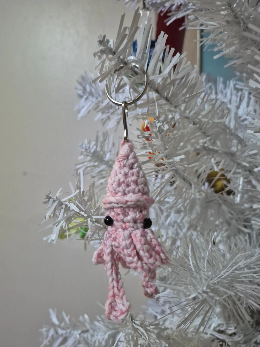 Pink Crochet Squid Keychain