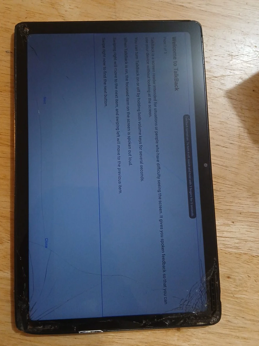 Tablet with cracked screen and locked screen