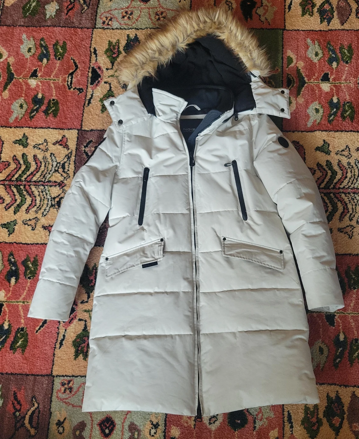 NOIZE White Puffer Parka with Faux Fur Hood