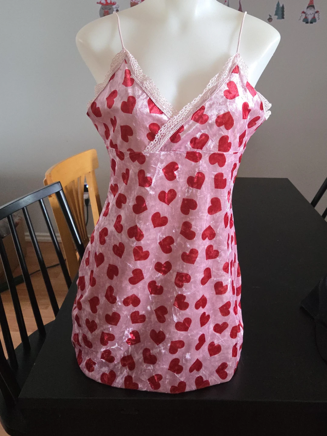 Pink Heart Print Slip Dress