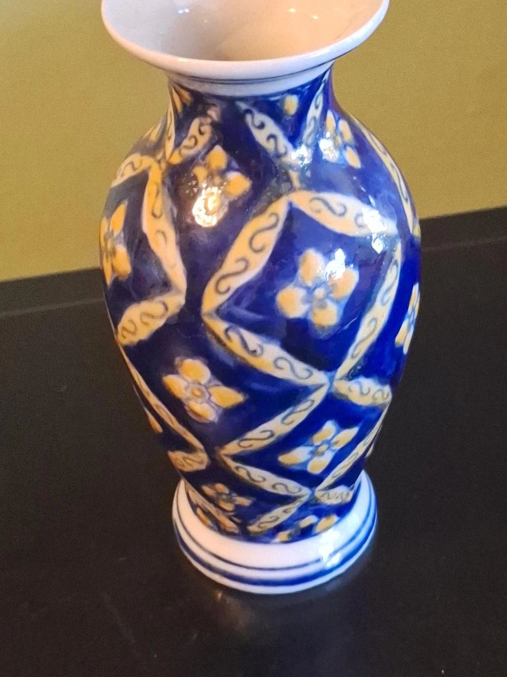 Blue and yellow floral vase