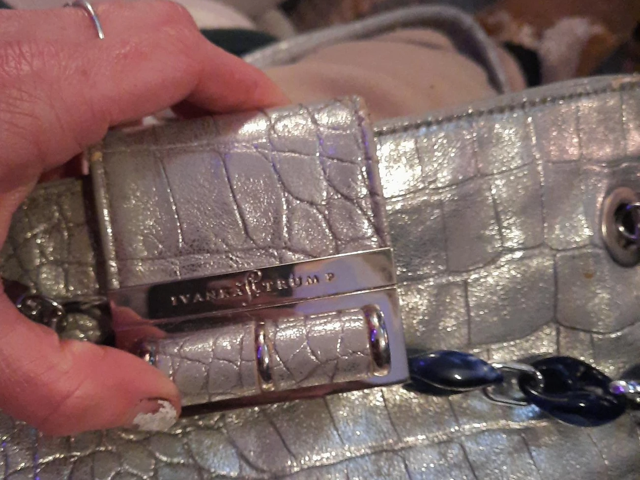 Ivanka Trump Silver Croc-Embossed Handbag