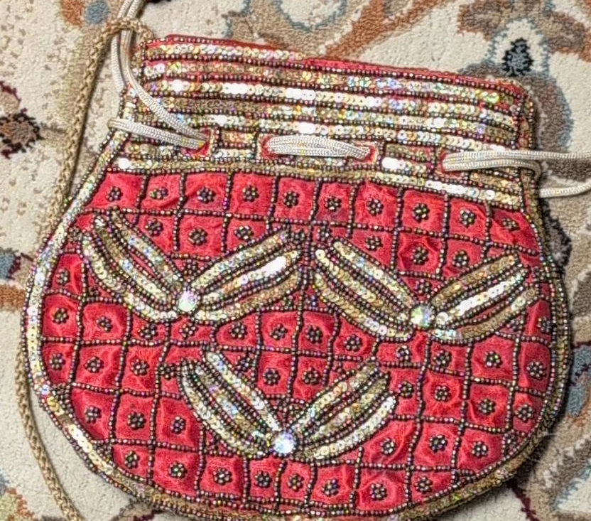 Red Beaded Drawstring Purse