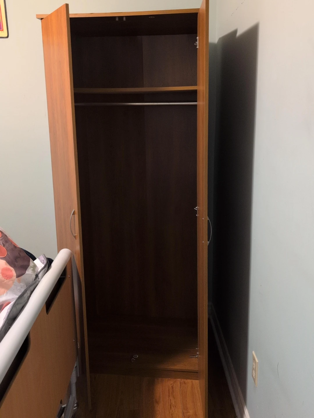 Wooden Wardrobe with Hanging Rod