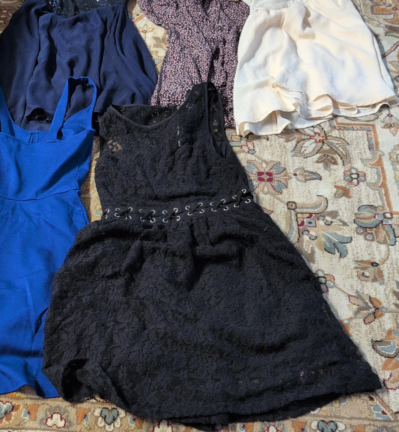Black Lace Dress with Grommet Detail