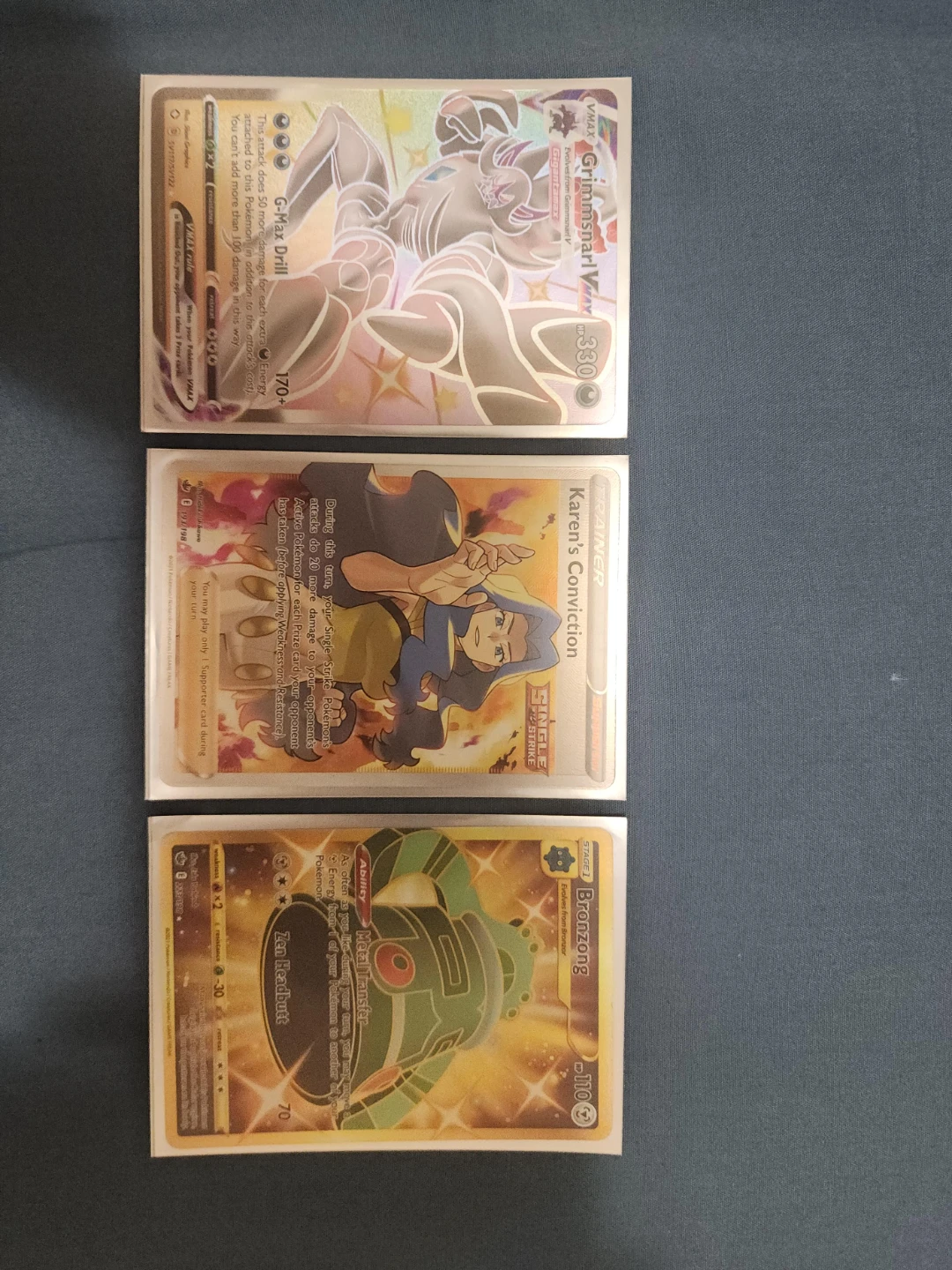 Pokemon Cards: Bronzong, Grimmsnarl VMAX, Karen's Conviction