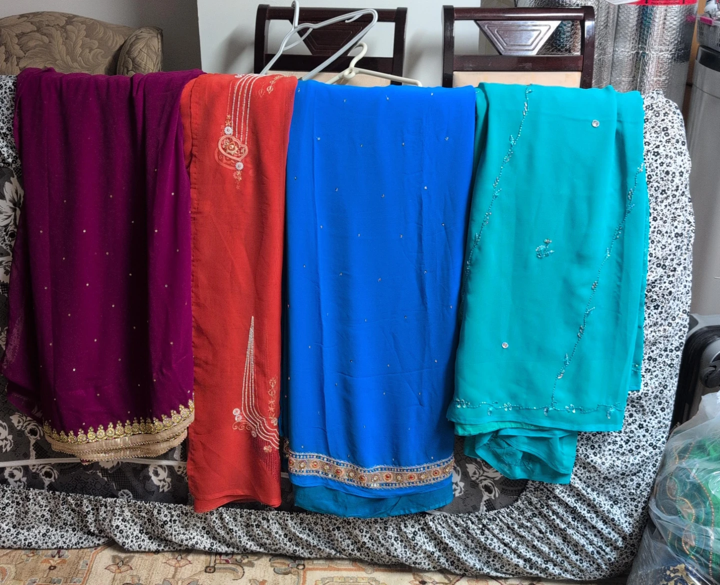 Four colourful salwar kameez saree only saree $15 each