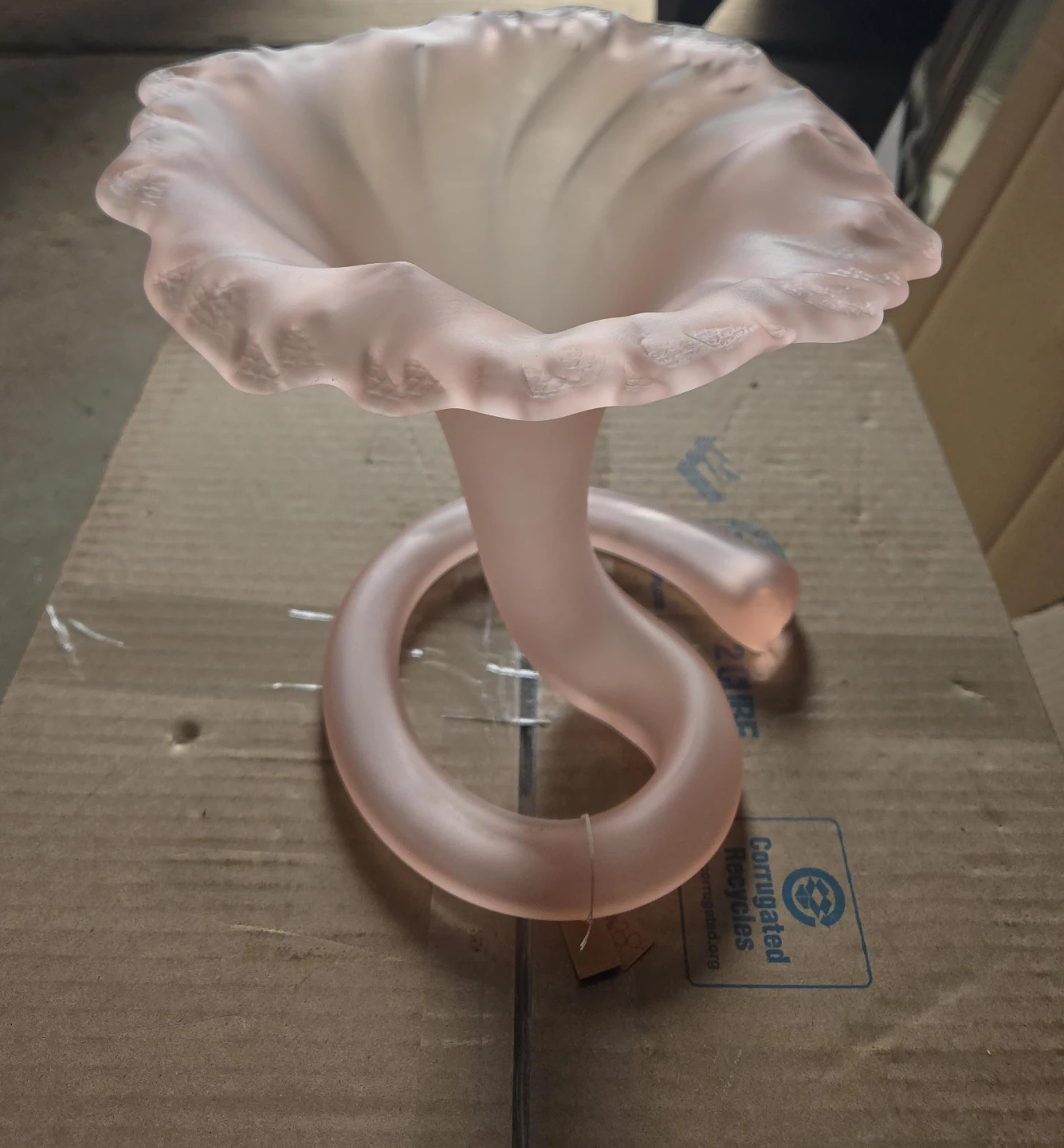 Pink Frosted Glass Trumpet Vase