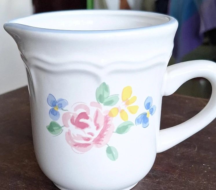 White Creamer Pitcher with Floral Design
