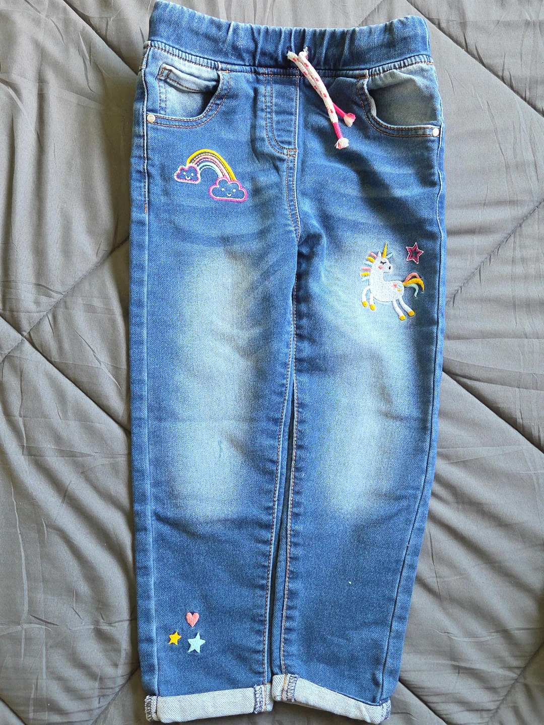 Girls' Jeans Size 5T with Unicorn & Rainbow Appliqués