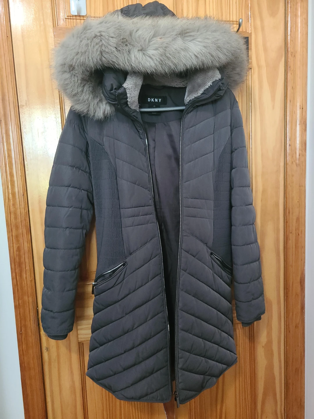 DKNY Women's Puffer Coat with Fur Hood