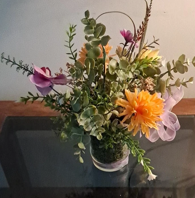 Artificial Flower Arrangement in Glass Vase