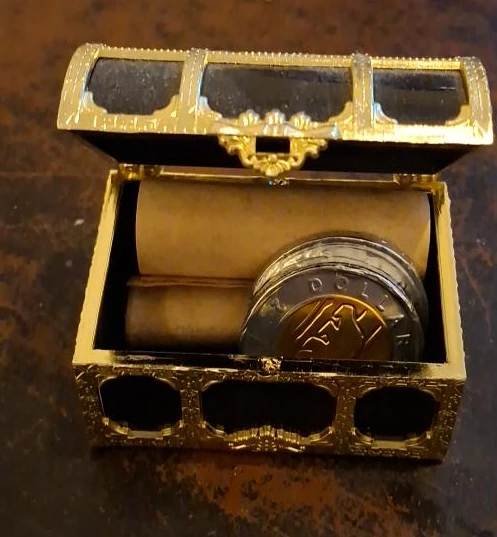 Decorative Treasure Chest with Scroll and Coin