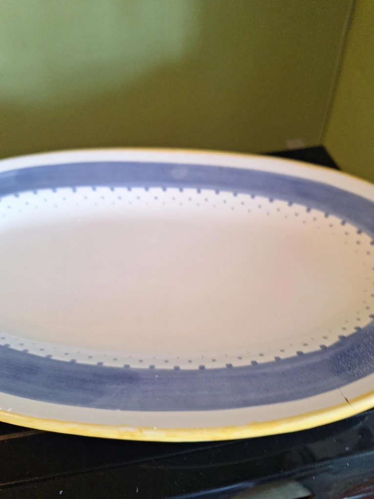 Oval Serving Platter with Blue and Yellow Trim - photo 2
