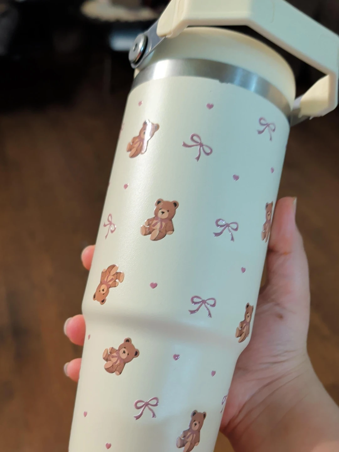 Cream Teddy Bear Tumbler with Handle