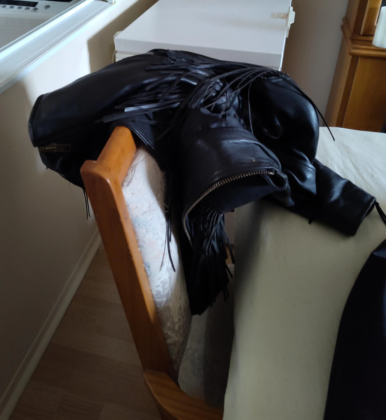 Black Leather Jacket with Fringe