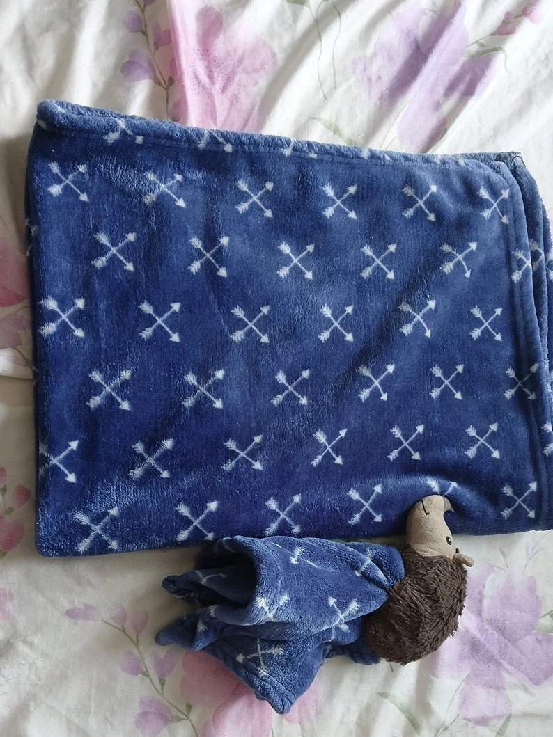 Blue Fleece Blanket with atching hedgehog