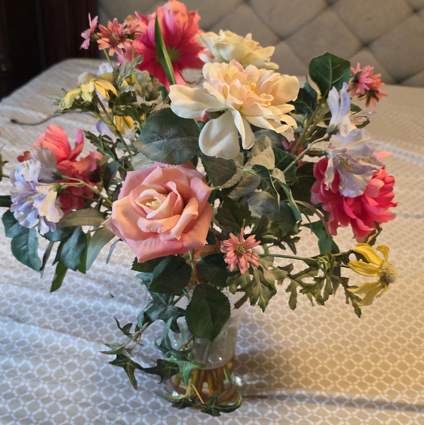 Artificial Flower Arrangement in Glass Vase