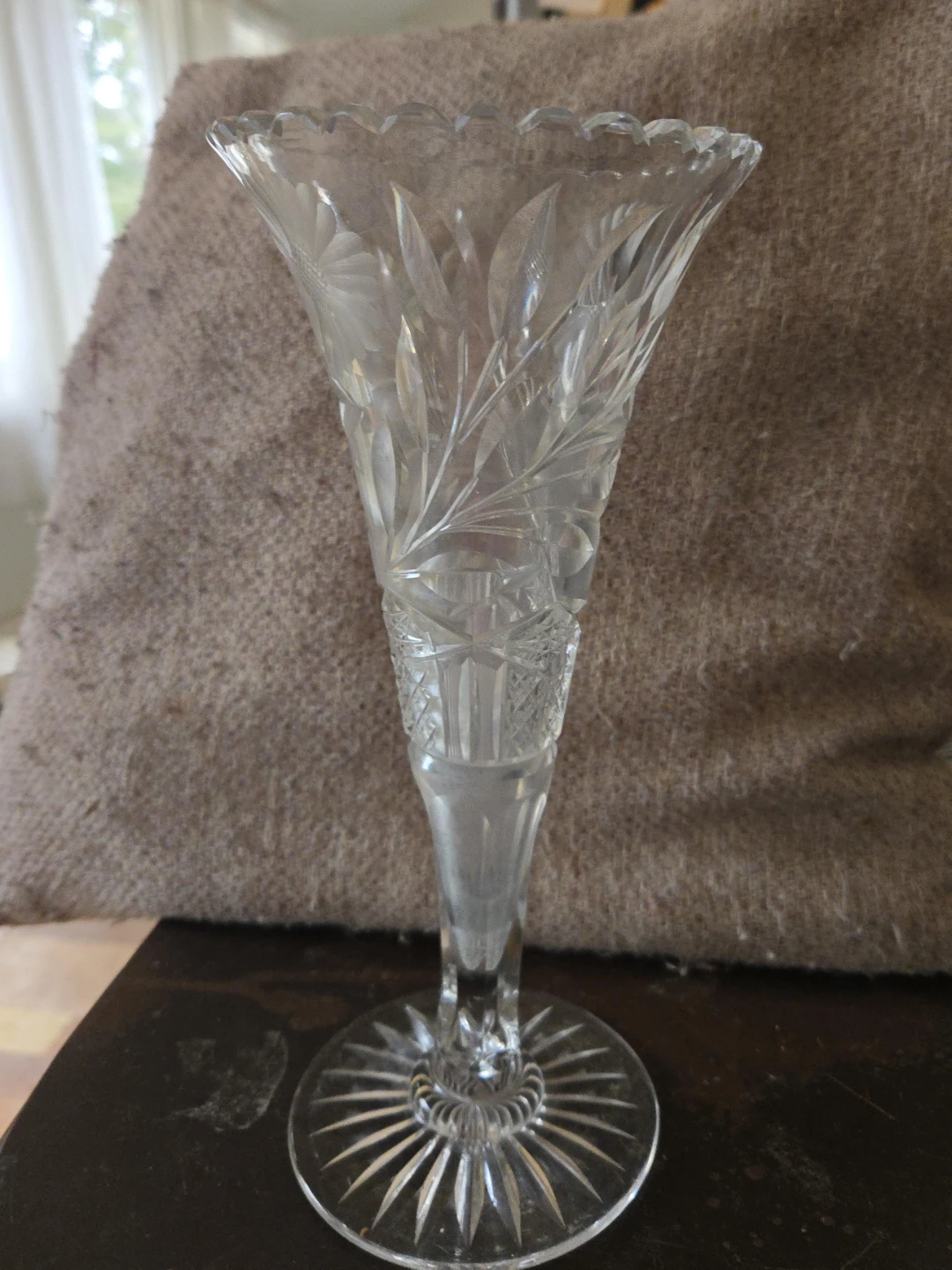 Crystal Bud Vase with Etched Floral Design