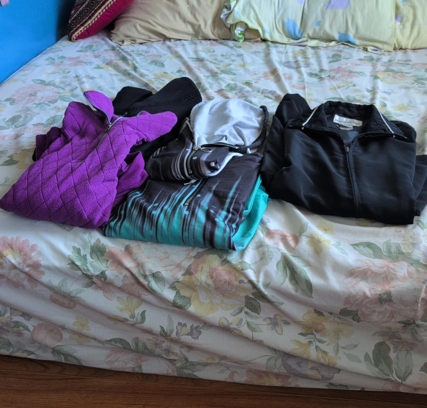 Bundle of 4 zip-up tops one jacket  $8 each