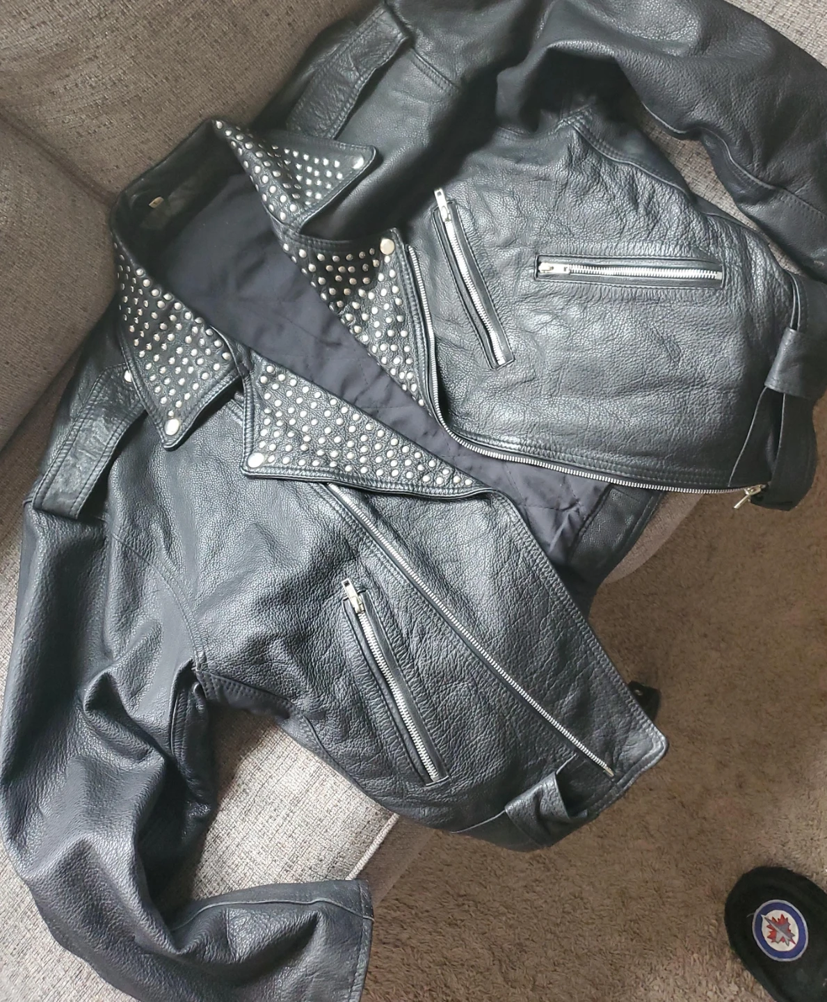 Black Leather Studded Motorcycle Jacket