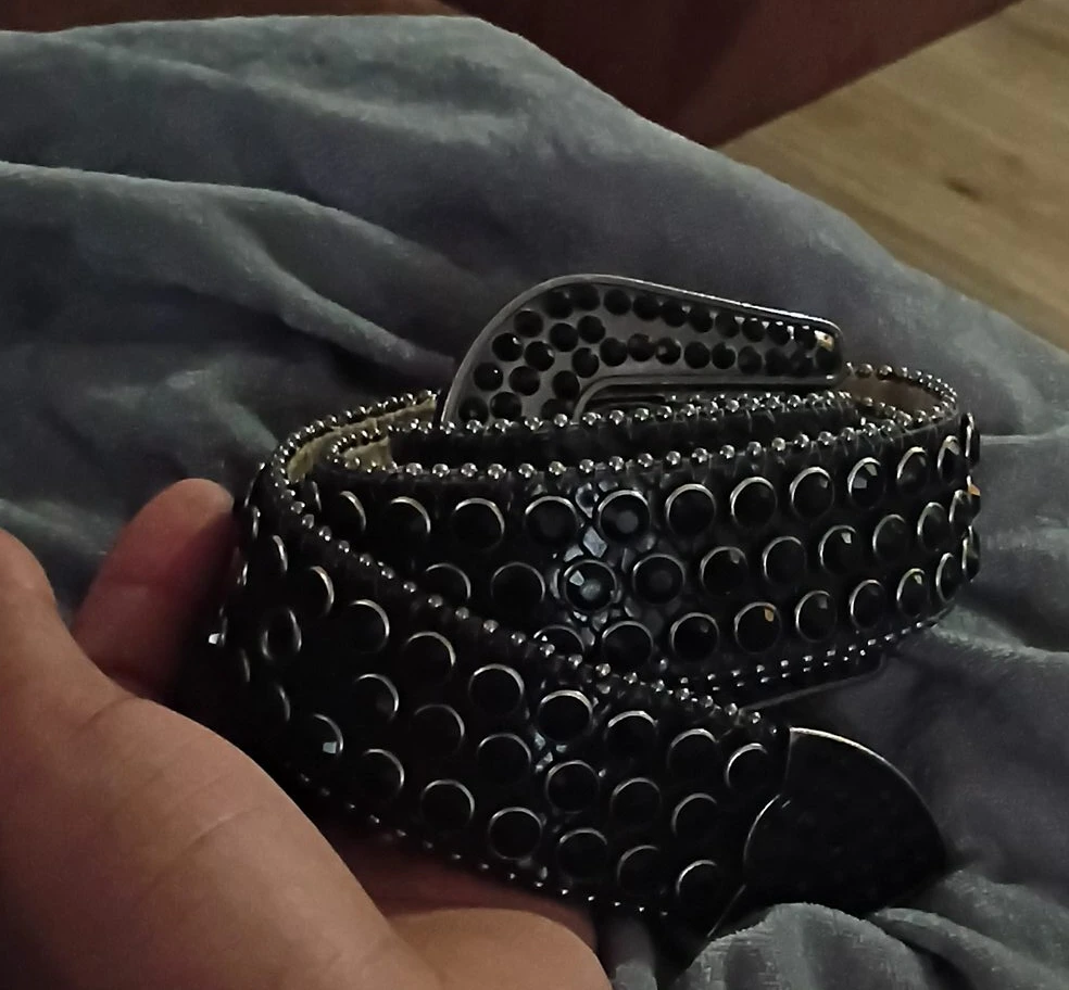Black Studded Belt with Rhinestones