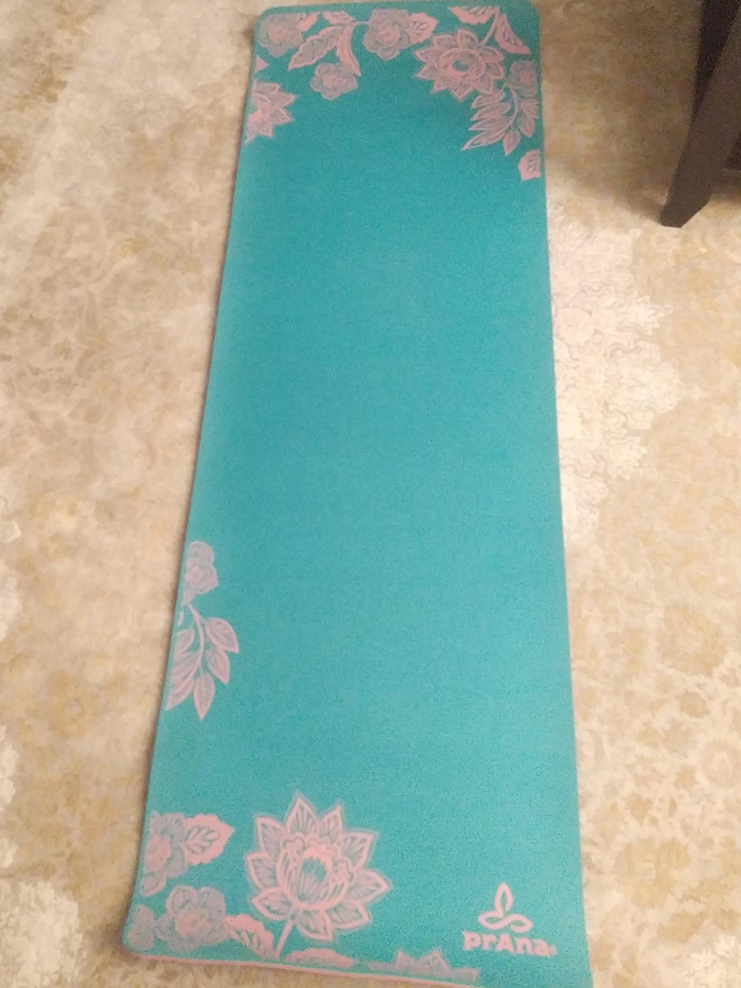 🌱Prana Yoga Mat - Teal with Pink Floral Design