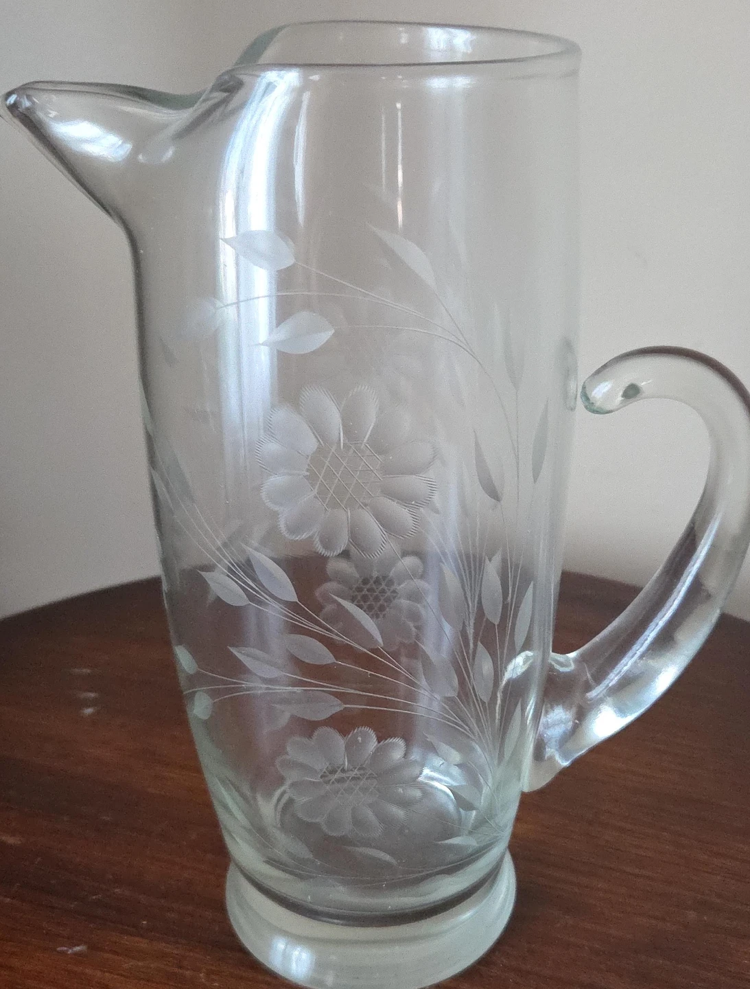 Vintage Etched Glass Pitcher