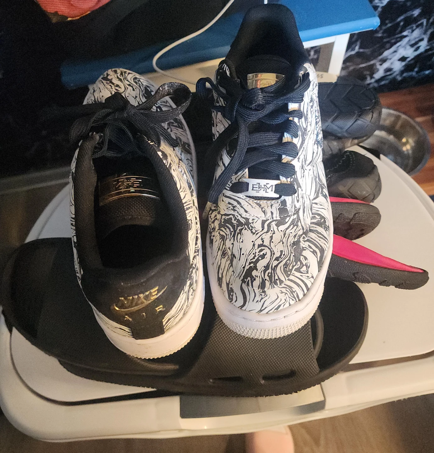 Nike Air Force 1 Low White Black Marble Pattern Sneakers