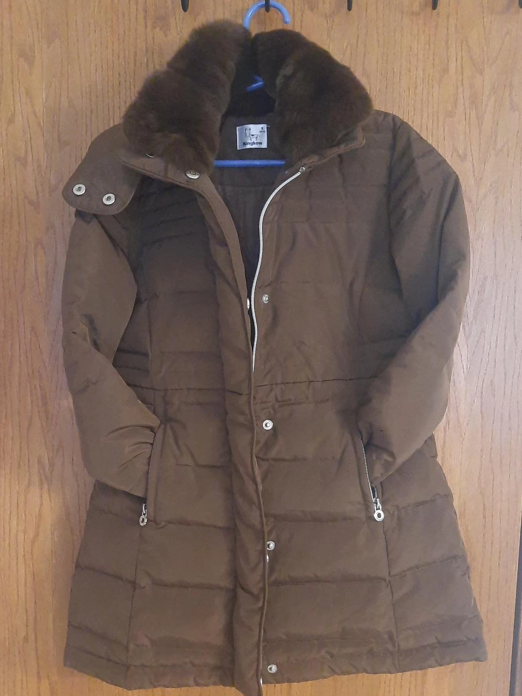 Kingkow Brown Puffer Coat with Fur Collar - Size 8
