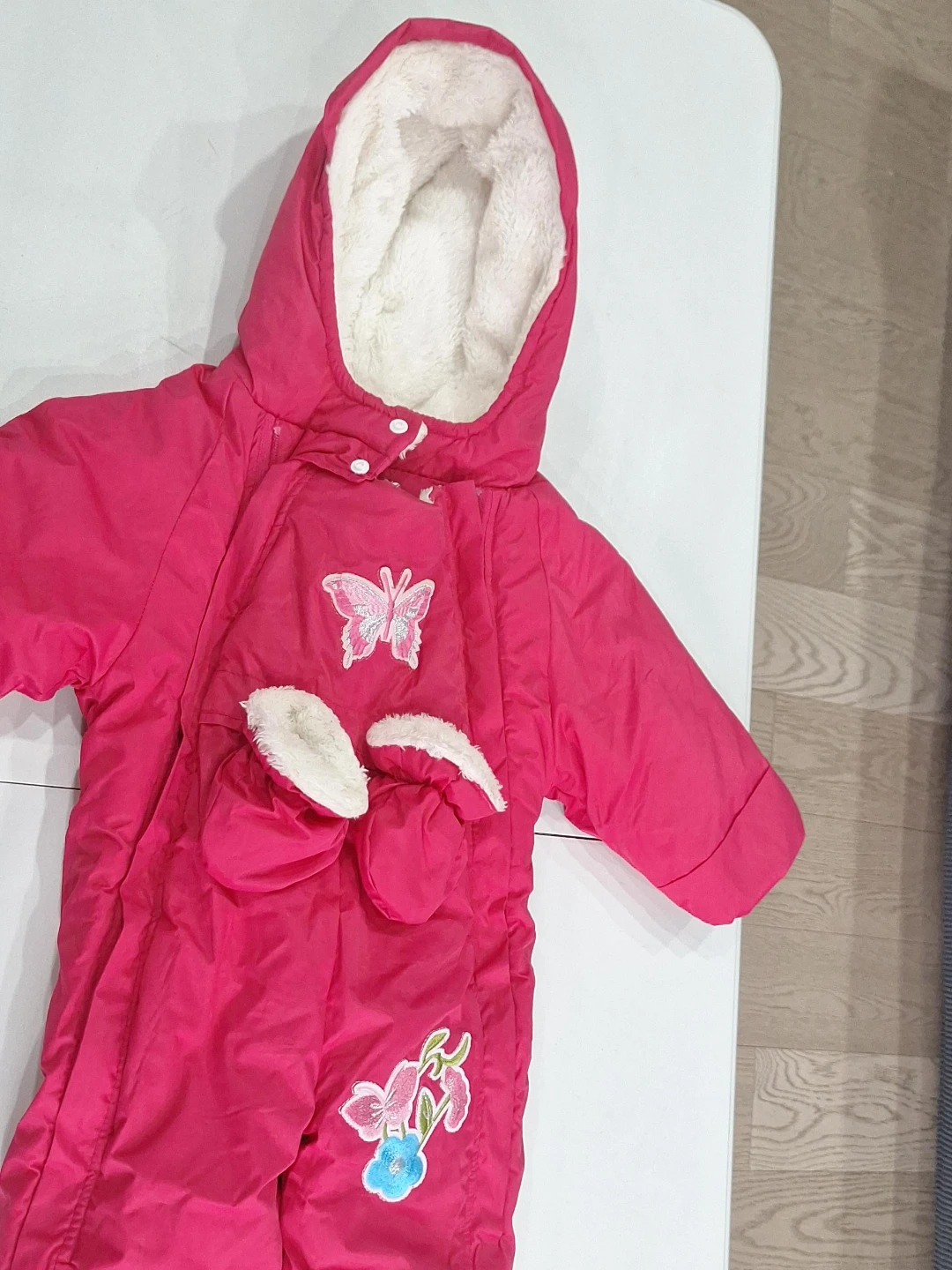 Girls Pink Snowsuit with Butterfly Embroidery