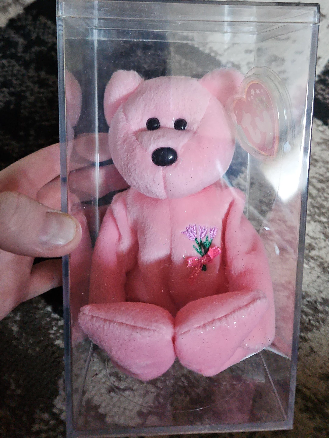 Pink Beanie Baby Bear with Flowers