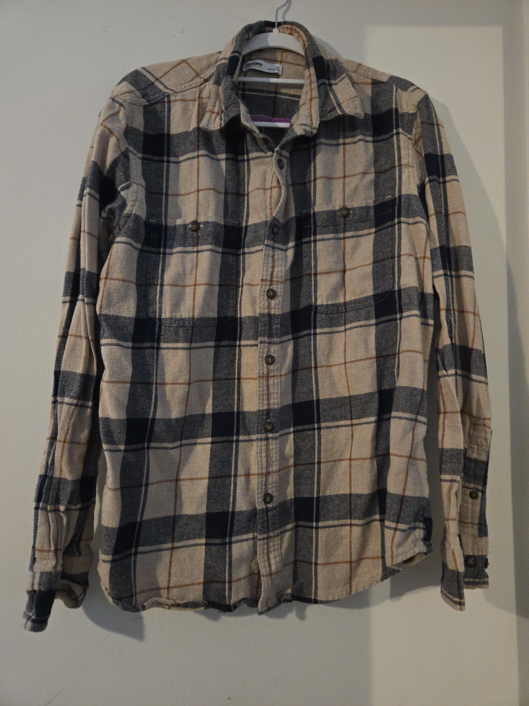 Sonoma Flannel Shirt - Beige/Navy Plaid - Size M