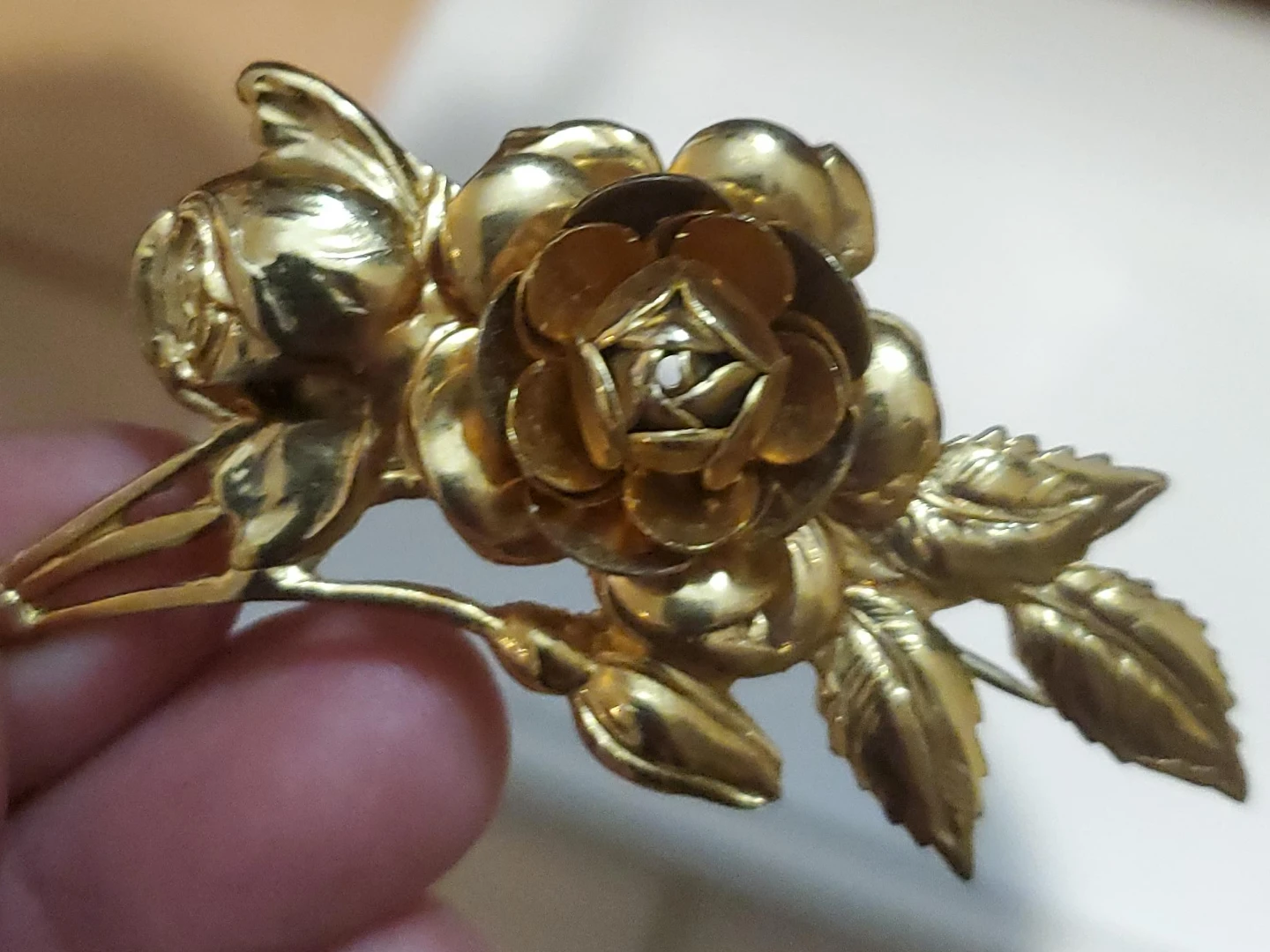 Gold Tone Rose Brooch