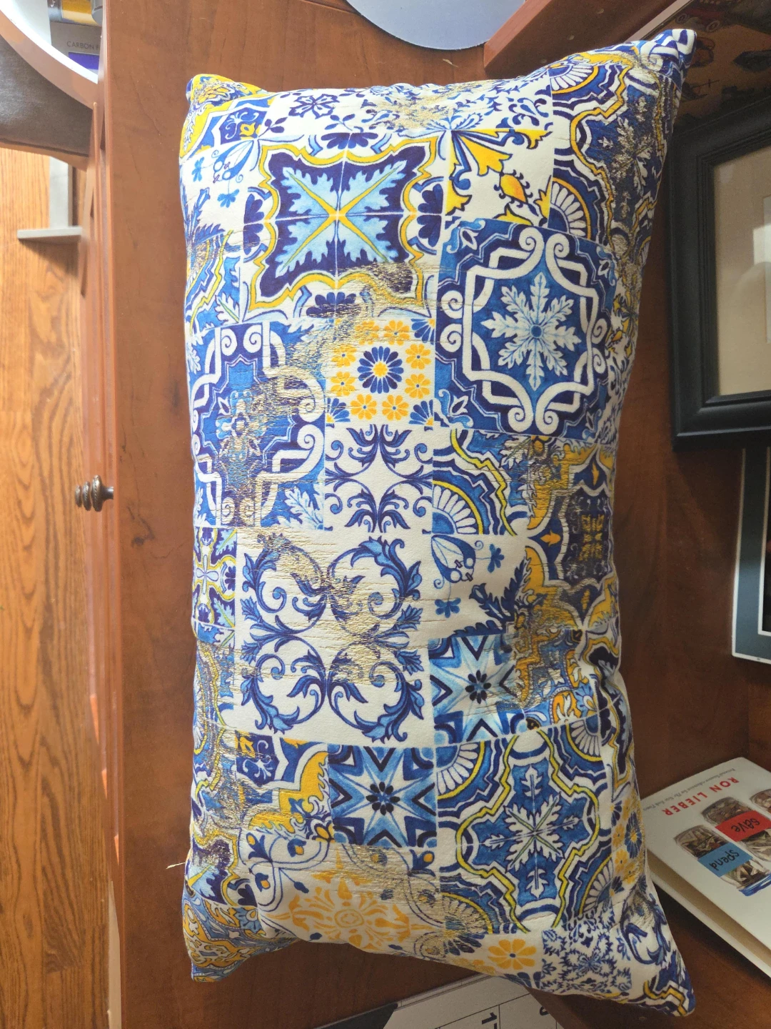 Decorative Throw Pillow - Blue, White, Yellow Pattern
