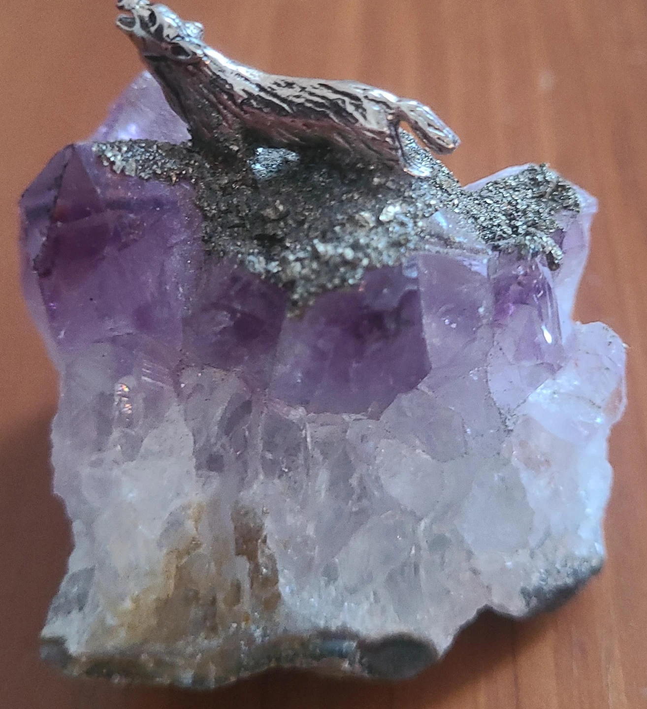 Amethyst Crystal with Metal Wolf Figurine