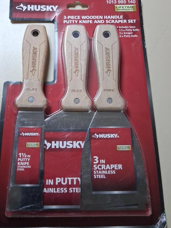 Husky 3-Piece Wooden Handle Putty Knife and Scraper Set