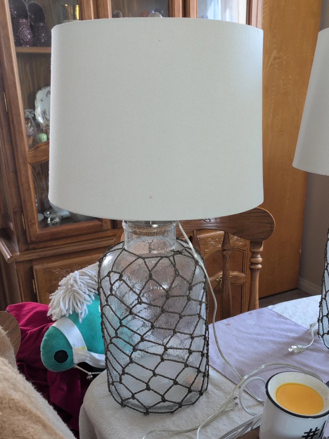 Glass Bottle Lamp with Nautical Netting