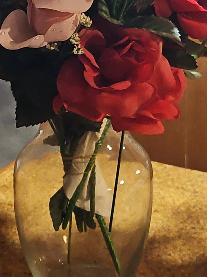Artificial Rose Bouquet in Glass Vase