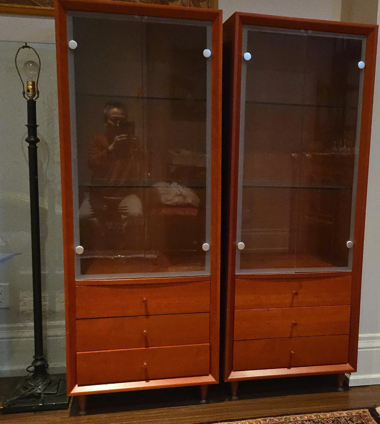 Mid-Century Modern Display Cabinets with Drawers - Pair