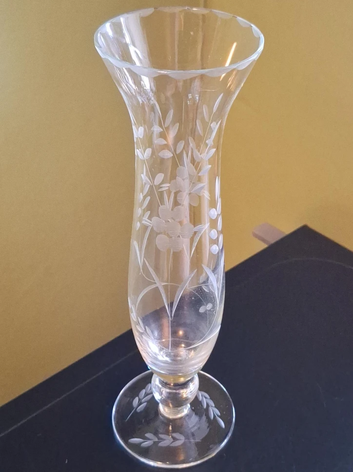 Clear Etched Glass Bud Vase